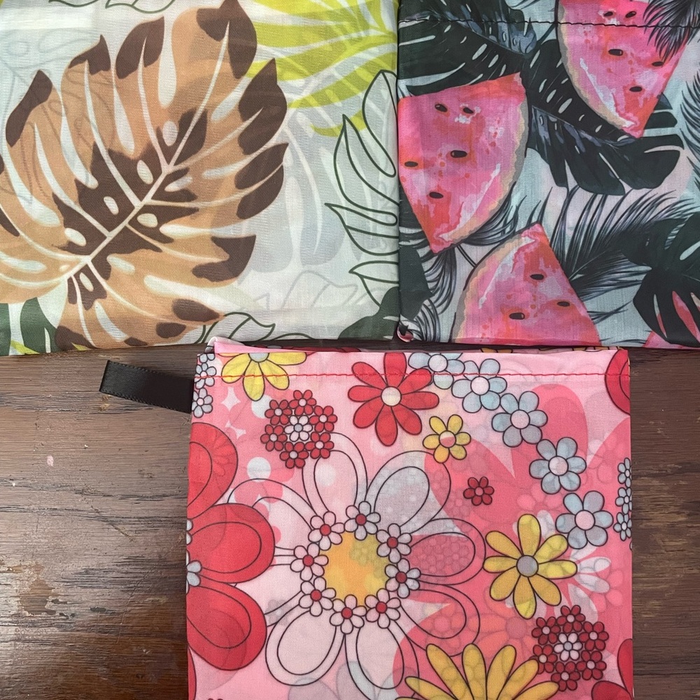 3 Floral/Tropical Print reusable fold up totes